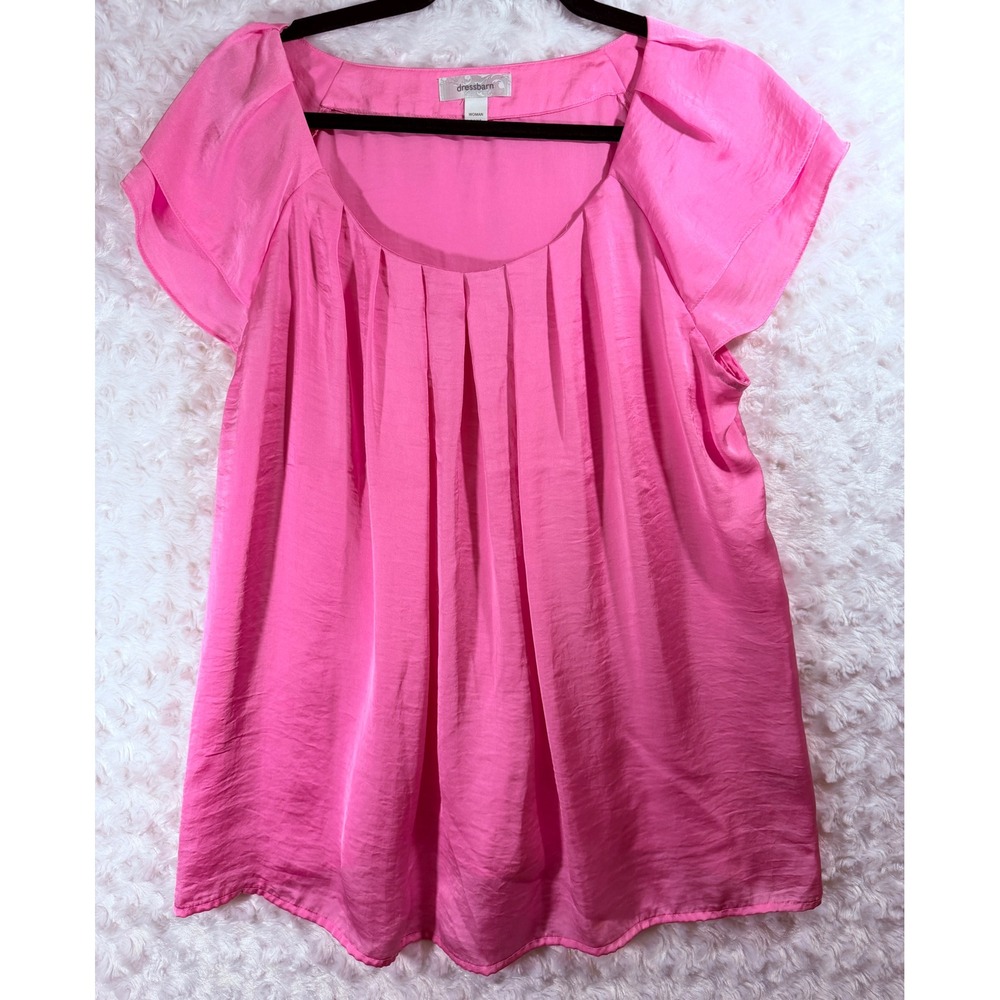 Dressbarn Womens Size 14/16 Pink Pleated Scoop Neck Flutter Sleeve Blouse Top